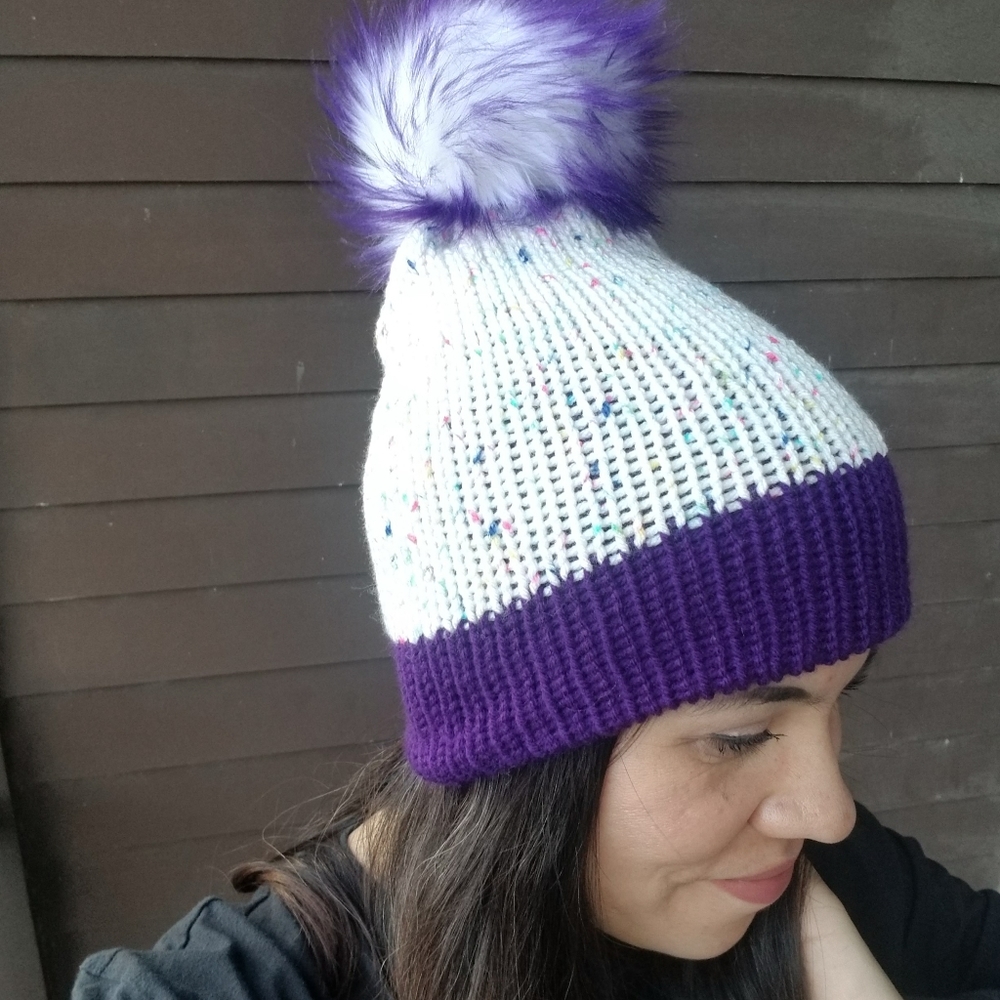 Purple and white beanie  handmade